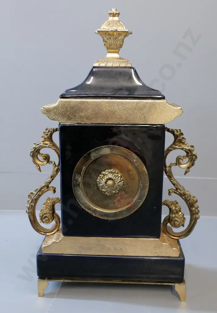 French style porcelain & ormolu mantel clock - working state unknown, one bracket loose, corrosion on back H380 W250 Image 1++
