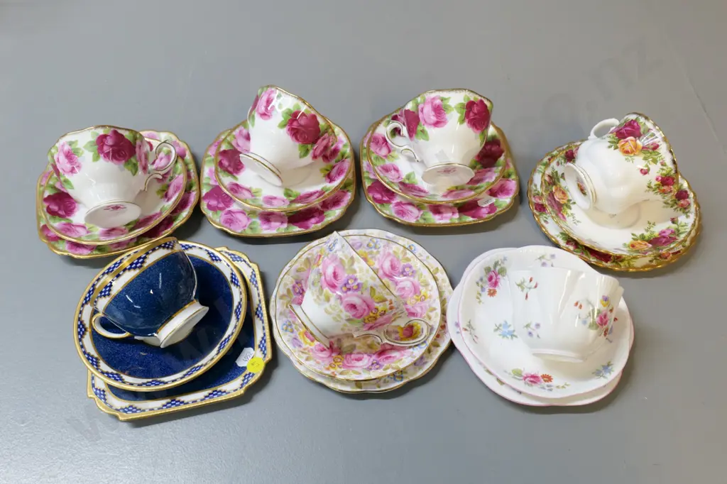 7 English china trios - 5 Royal Albert, 1 Shelley, 1 Aynsley Image 1++