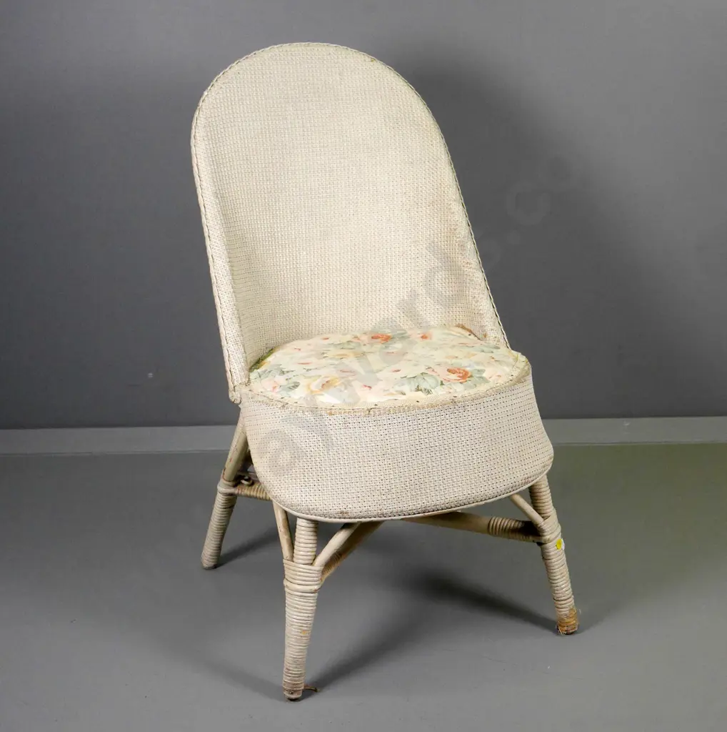 vintage Lusty Lloyd Loom style chair with floral fabric seat - a bit of paint wear H-780 W-430 D-530 Image 1++