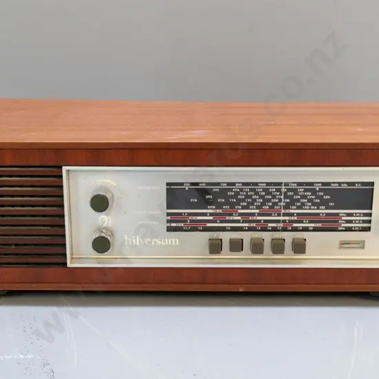 retro Philips Hilversum wood-cased mantel radio - going but volume knob crackly H160 W630 D230