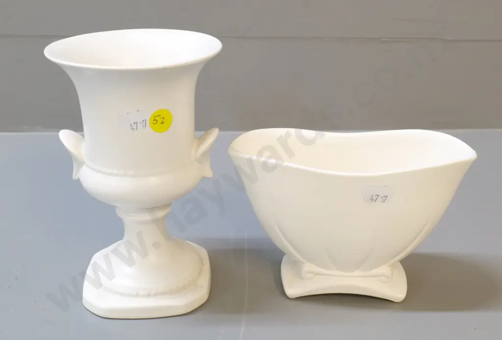 2 Crown Lynn cream glaze vases - urn No 678 H-160 W-100 & trough marked 2002 Image 1++