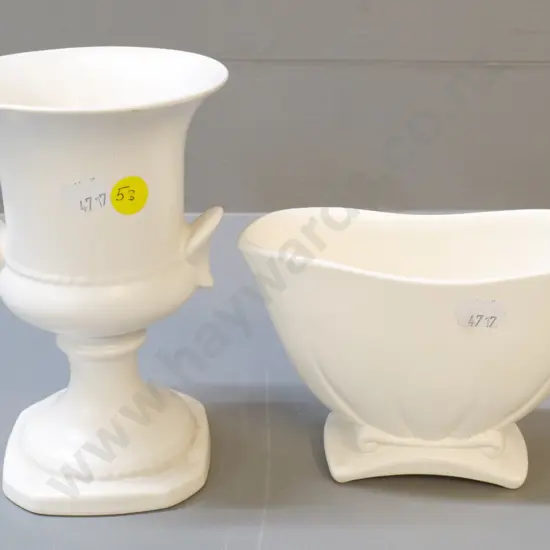 2 Crown Lynn cream glaze vases - urn No 678 H-160 W-100 & trough marked 2002