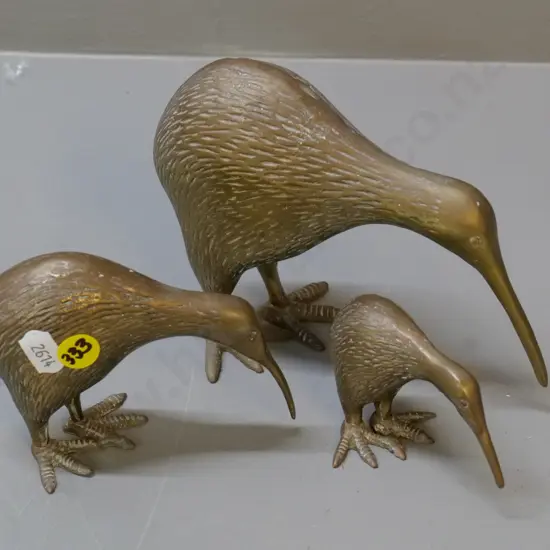 set of 3 graduated cast brass kiwi bird figures - tallest is H-120 L-170