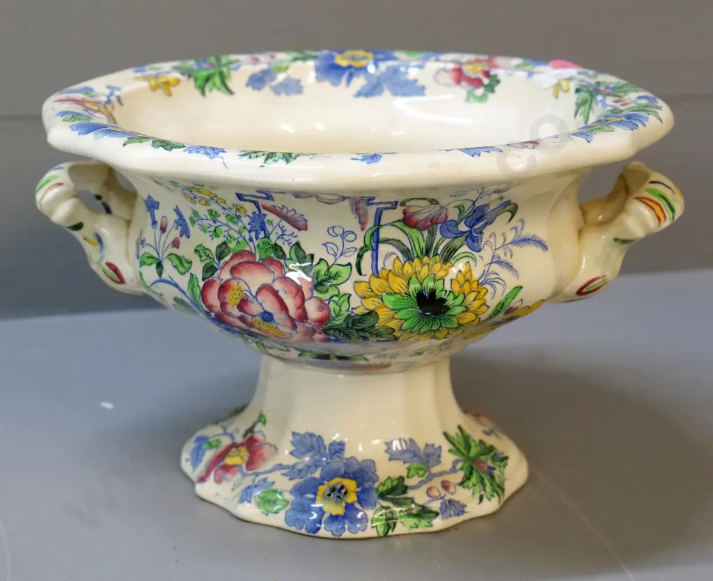 Masons Strathmore pattern large handled comport bowl H-150 D-260 Image 1++