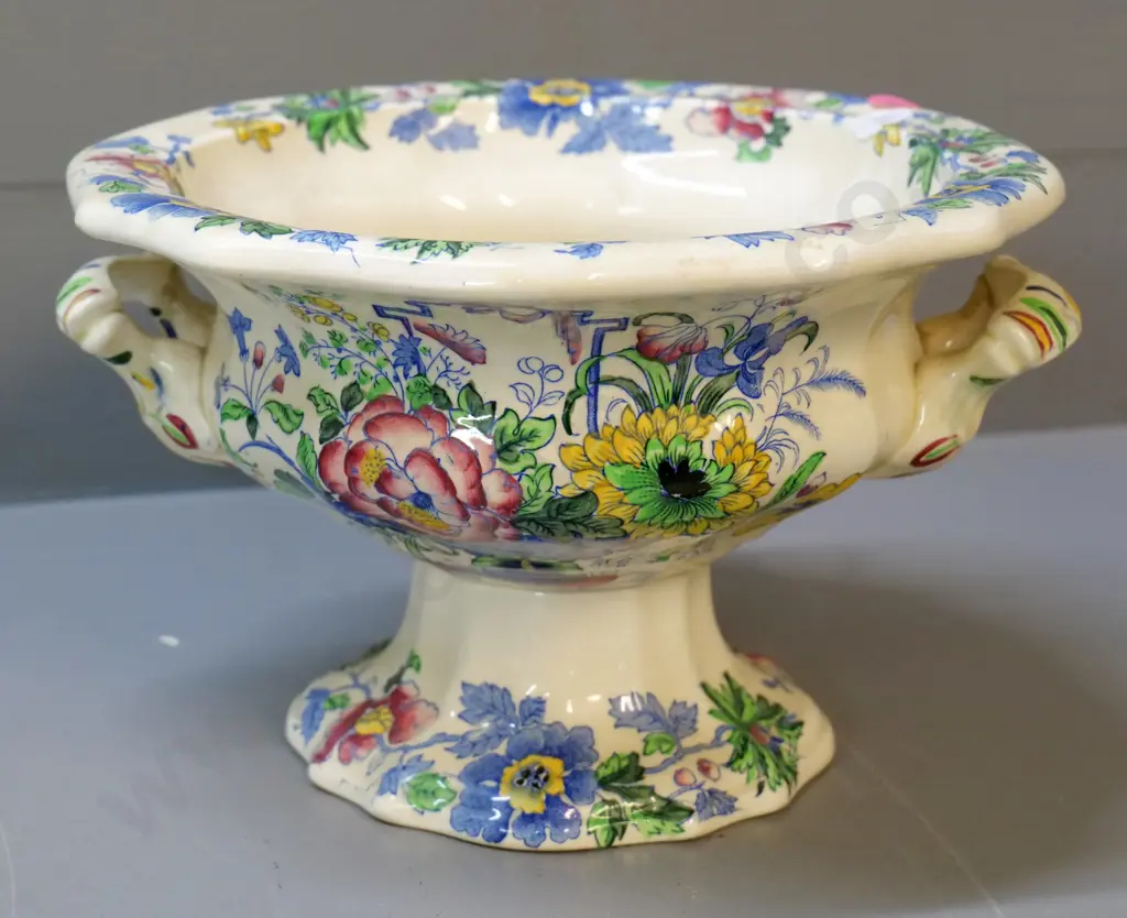 Masons Strathmore pattern large handled comport bowl H-150 D-260 Image 1++