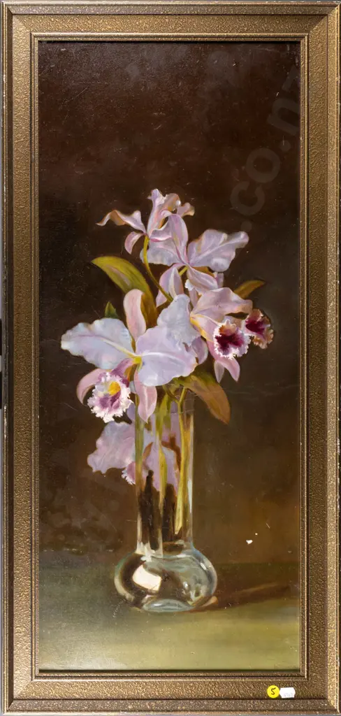 A Thorn - framed oil - still life flowers (slight damage) H-730 W-300 Image 1++