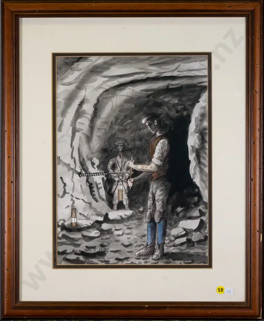 John Kerr - framed watercolour - Northumberland mine H-360 W-260 Image 1++