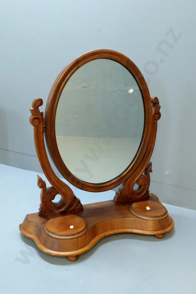 Victorian carved walnut cheval dressing table mirror w/2 lidded compartments - split to oval frame H700 W630 D230 Image 1++