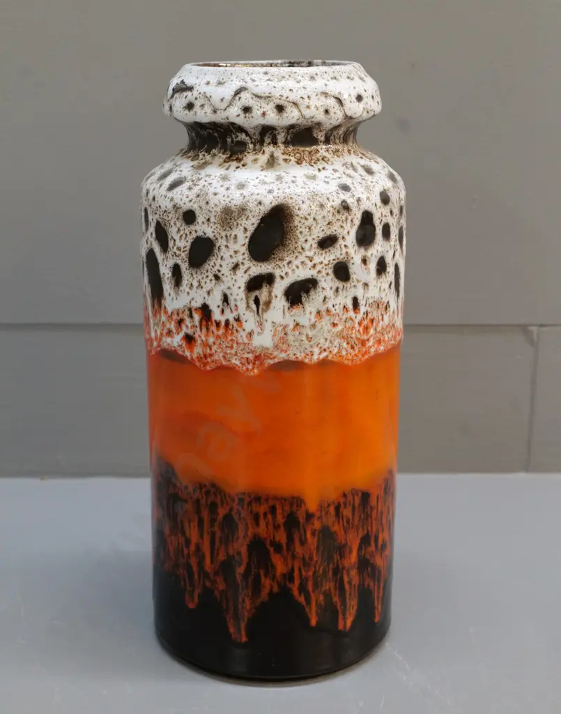 large Blue Mountain Apollo pottery orange & black vase H-300 Image 1++