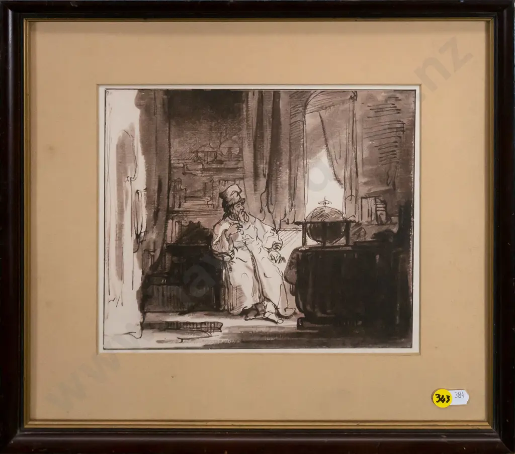 framed Rembrandt print "The Philosopher" H-200 W-230 Image 1++