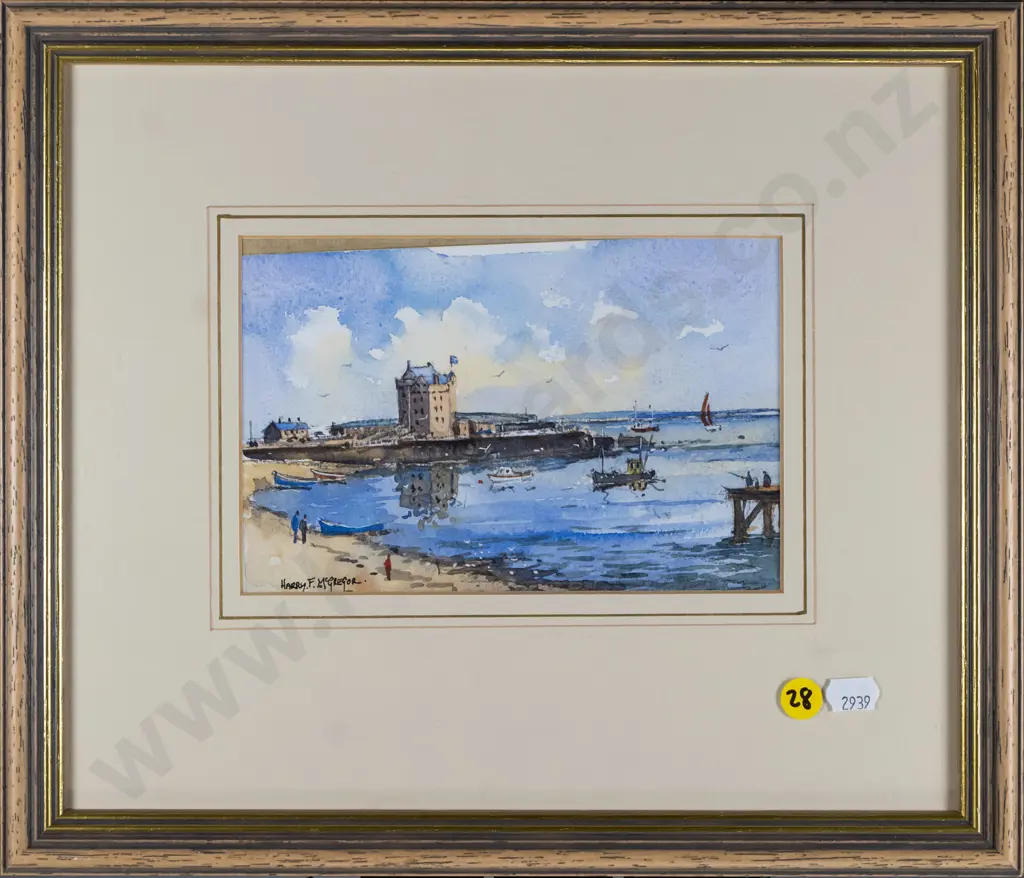 Harry F McGregor - framed watercolour - Broughty Ferry Castle (slightly skew) H-120 W-175 Image 1++