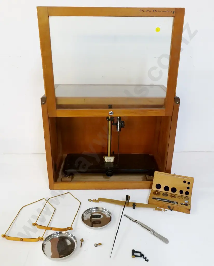 Griffin & George London "Microid Minor" precision balance scales, needs assembly, with wood-cased weight set H370 W470 Image 1++