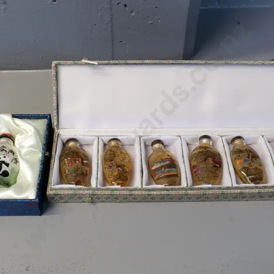 boxed set and single boxed glass scent bottles with interior decoration - panda bottle is H-90