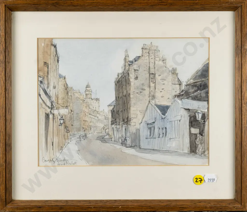 framed watercolour - street scene - Dundee H-190 W-240 Image 1++