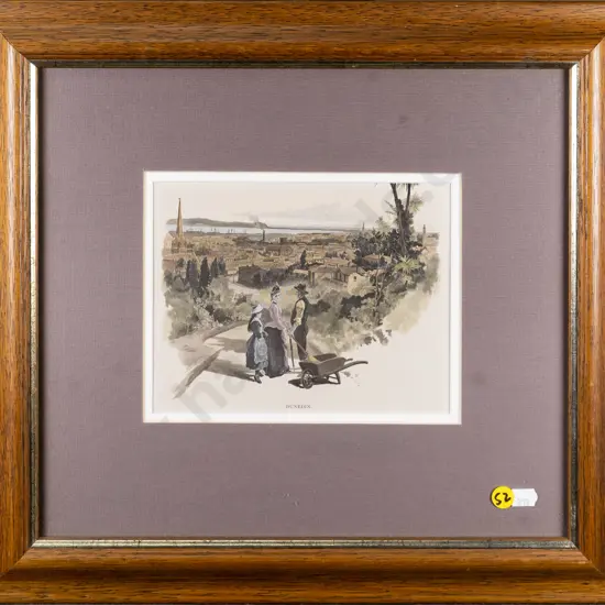 framed hand coloured engraving "Dunedin" H-145 W-190