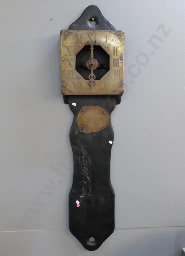 reproduction antique water clock - brass hands and plaques on timber mount H-1080 W-260 Image 1++