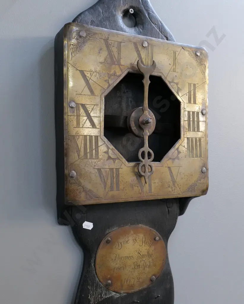 reproduction antique water clock - brass hands and plaques on timber mount H-1080 W-260 Image 1++