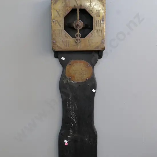 reproduction antique water clock - brass hands and plaques on timber mount H-1080 W-260
