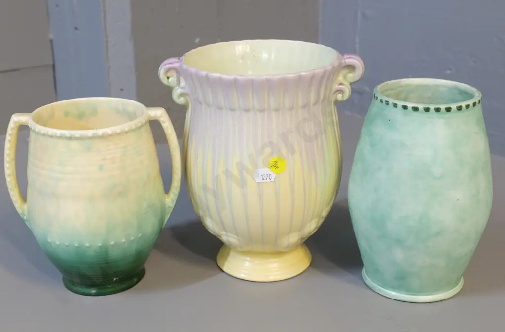 3 English pottery vases - Beswick, Radford, largest is Crown Devon H190 Image 1++