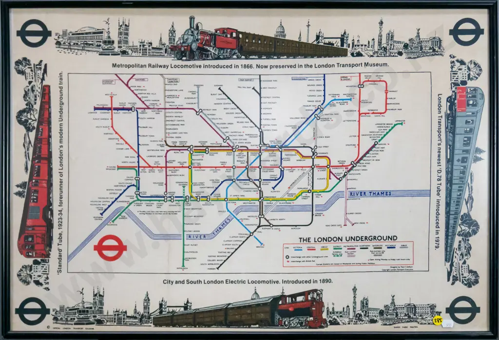 framed London Underground souvenir tea towel (slight age damage) H-470 W-700 Image 1++
