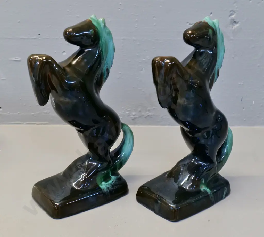 pair of Blue Mountain pottery rearing horse figures H-230 Image 1++