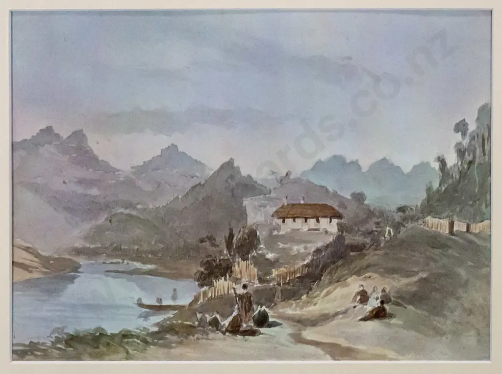 mounted historic print - Mission Station at Pepepe, Waikato" H-250 W-350 Image 1++