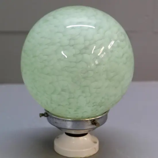 deco ceiling light fitting - mottled green glass globe shade with chrome journal H-190 D-150