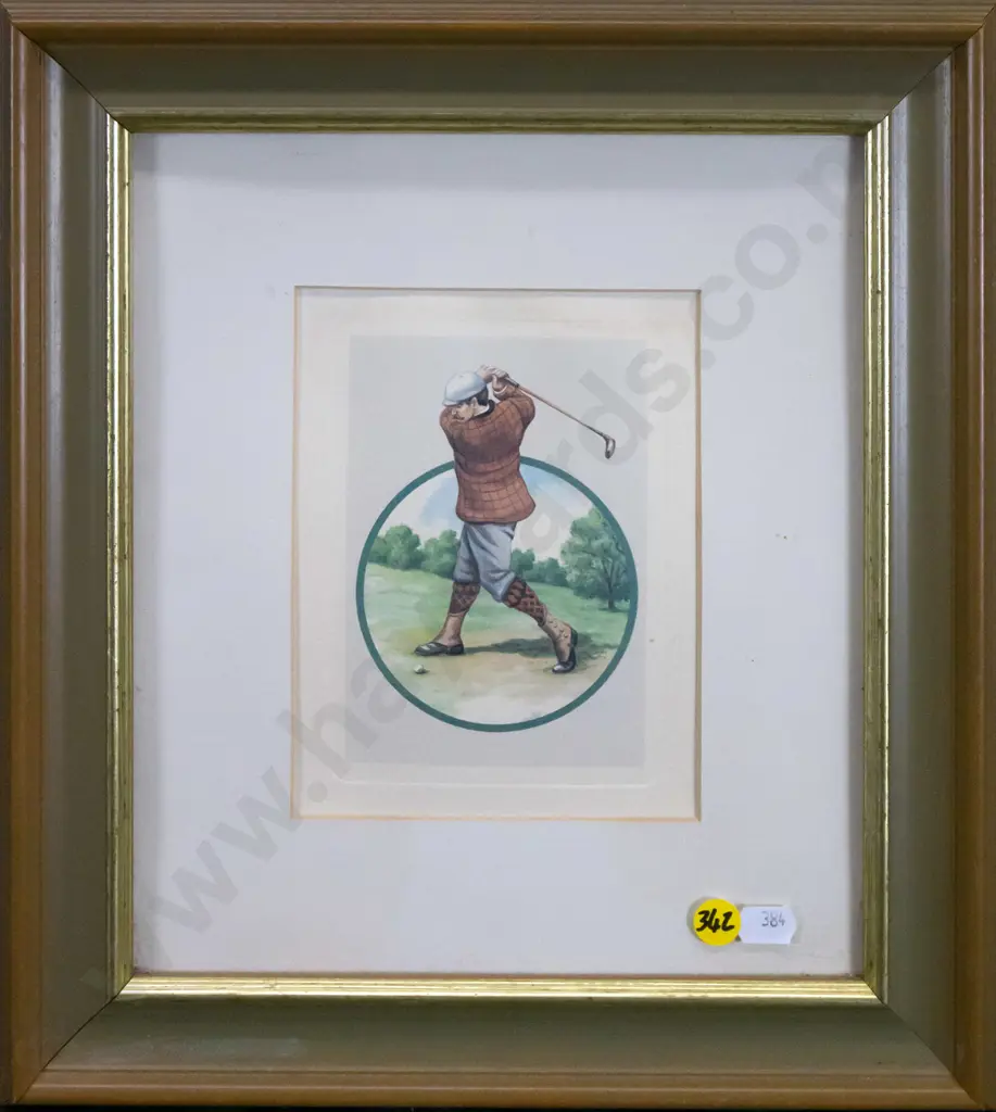 framed colored etching "A Golfers Swing" H-160 W-120 Image 1++