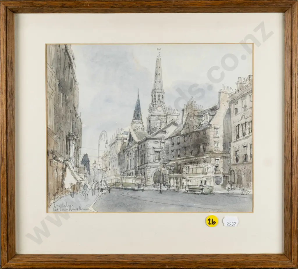 framed watercolour - street scene - Dundee H-190 W-240 Image 1++