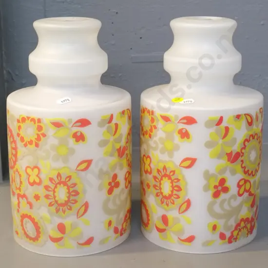 pair of retro frosted glass light shades H-265 D-150