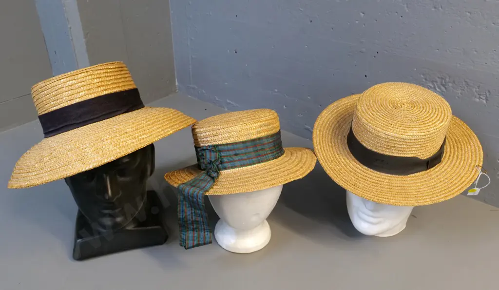 vintage costume items - 3 straw boater hats, one is child size Image 1++