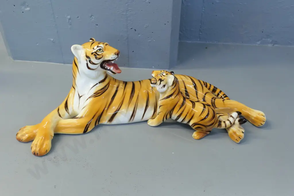 Ceramiche Ronzan Italian large porcelain figurine - leopard and cub H-180 L-560 D-200 Image 1++