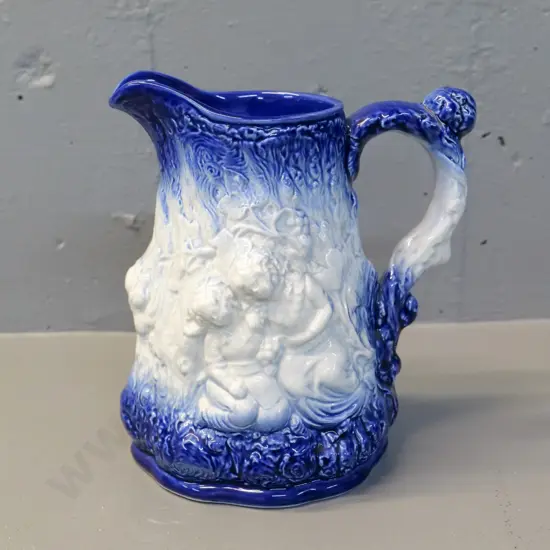 Burleigh blue and white raised relief jug H-200
