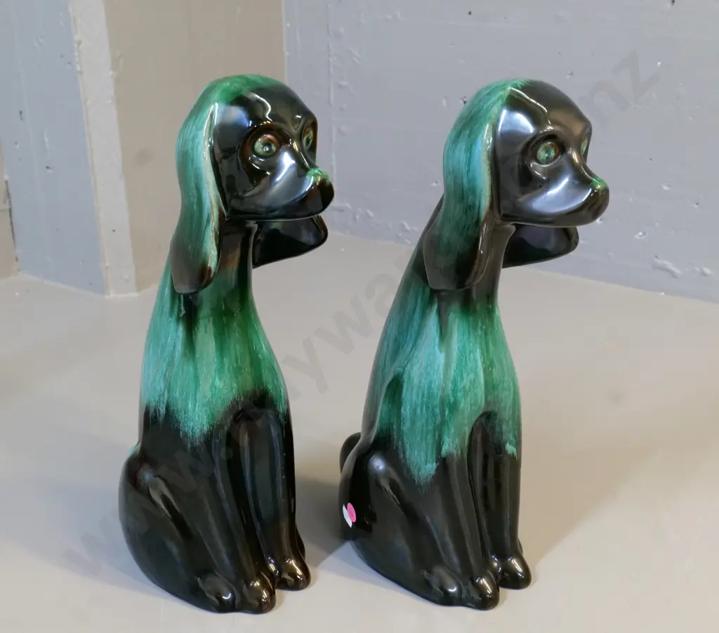 pair of large Blue Mountain pottery spaniel dogs H-360 Image 1++