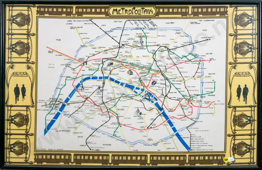 framed Paris Metropolitain souvenir tea towel H-440 W-690 Image 1++