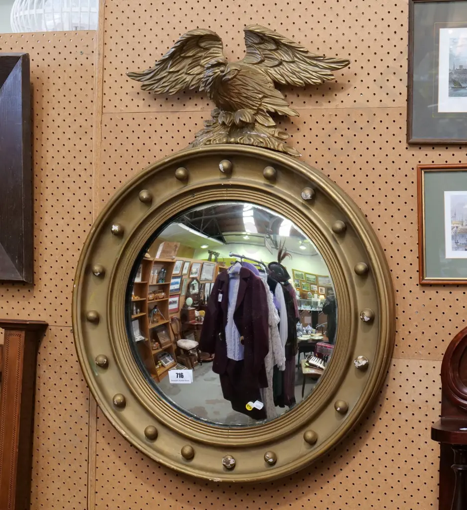 composite gilt framed bird themed mirror- major repair to bird, cracks and chips on frame H-860 W-640 Image 1++