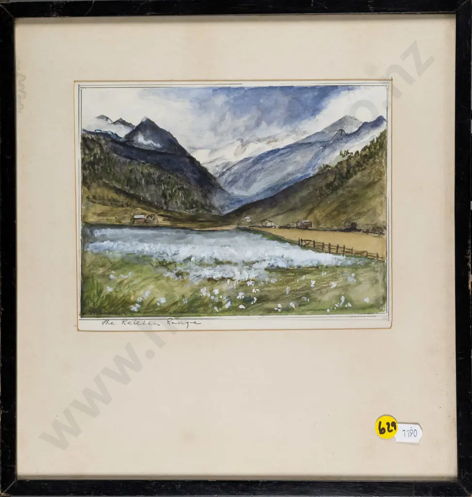 unsigned framed watercolour - mounatin scene H-140 W-190 Image 1++