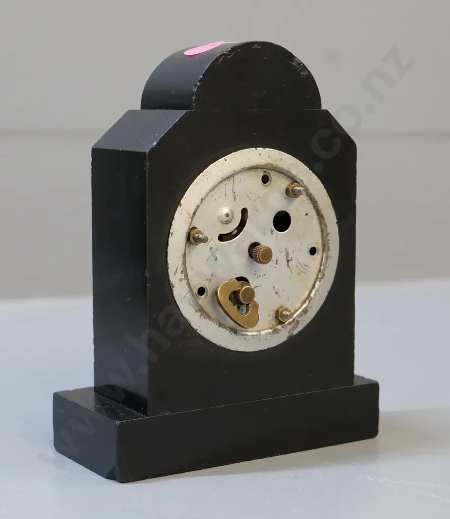 small etched slate mantel clock with silver bezel H-150 - small chips to slate Image 1++