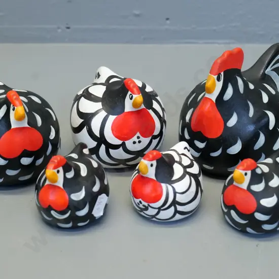 collection of 6 Happy Hen figurines - largest H-120 L-130