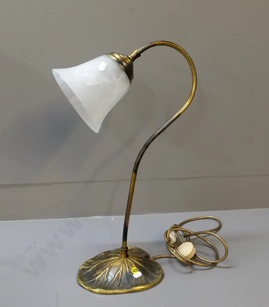 cast brass lily themed table lamp with frosted glass shade H-490 Image 1++