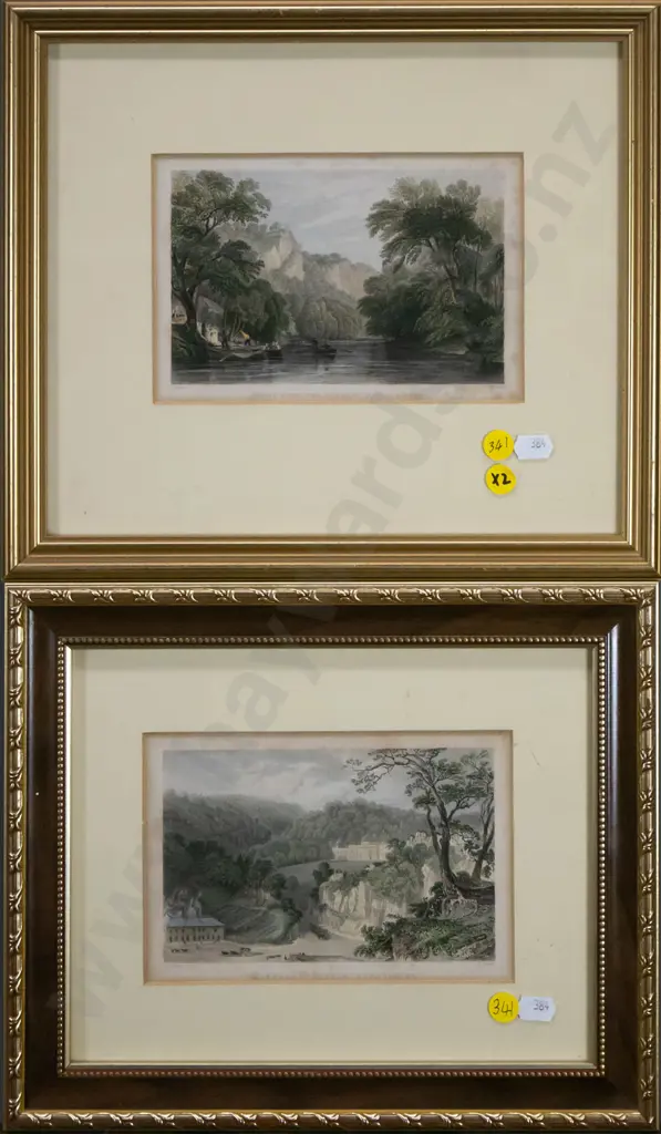 2x vintage prints - river and countryside scenes (both have slight foxing) Each H-110 W-170 Image 1++