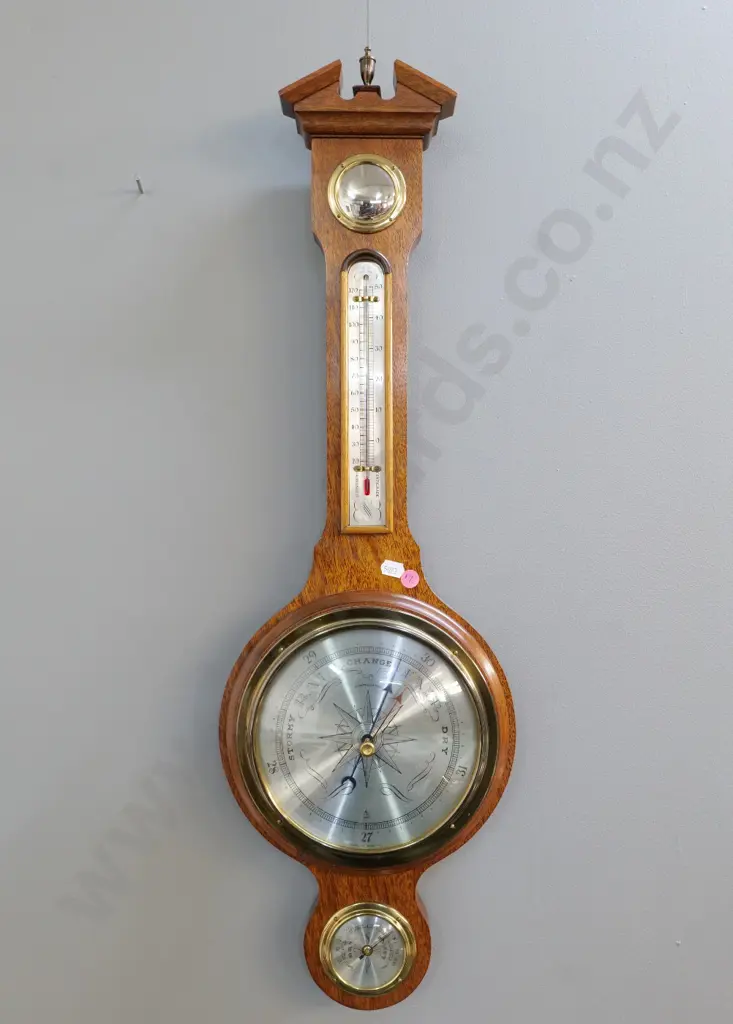 oak-cased English wall barometer-thermometer-hygrometer H-730 W-220 Image 1++