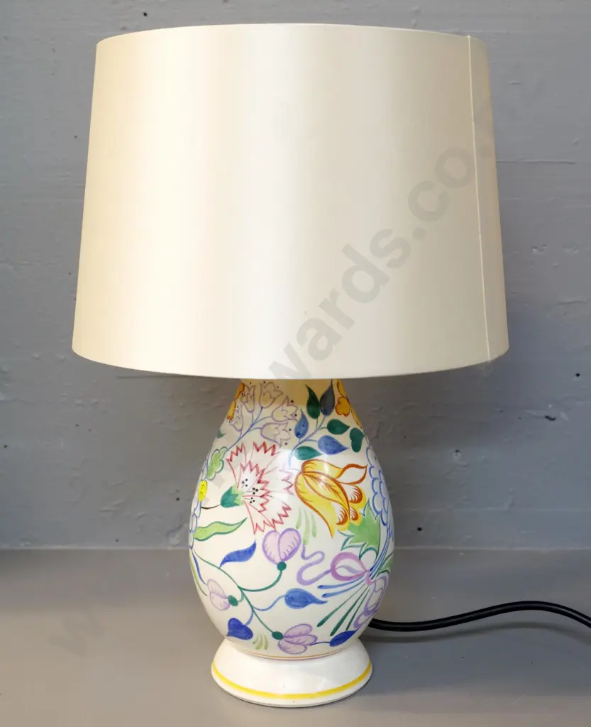 Poole English hand-painted pottery table lamp - shade has some wear H-430 D-260 Image 1++