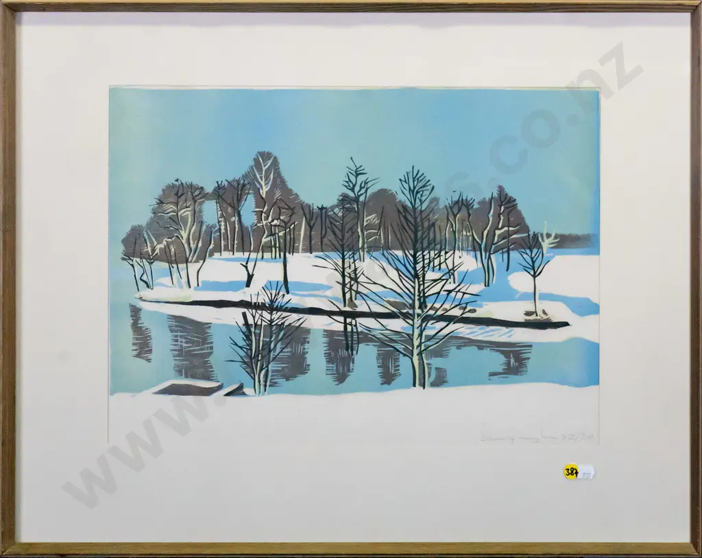 illegible signature - framed ltd edition print 72/300 - snowy river scene H-320 W-460 Image 1++