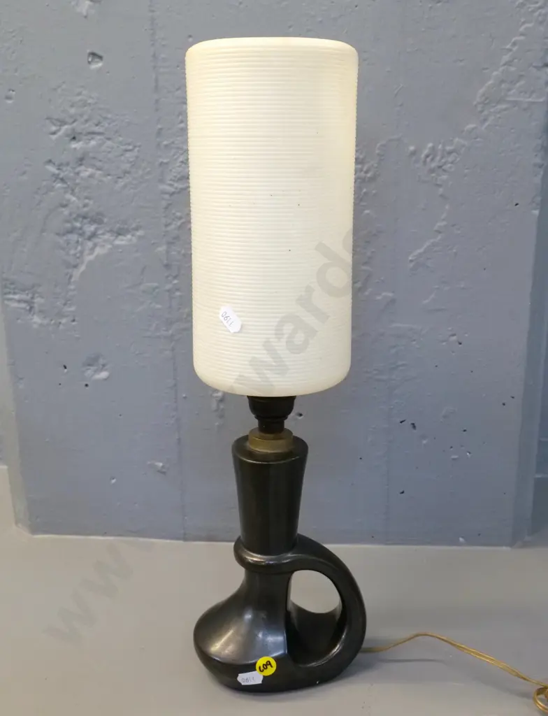 small pottery based table lamp - candlestick shaped H-430 including shade Image 1++