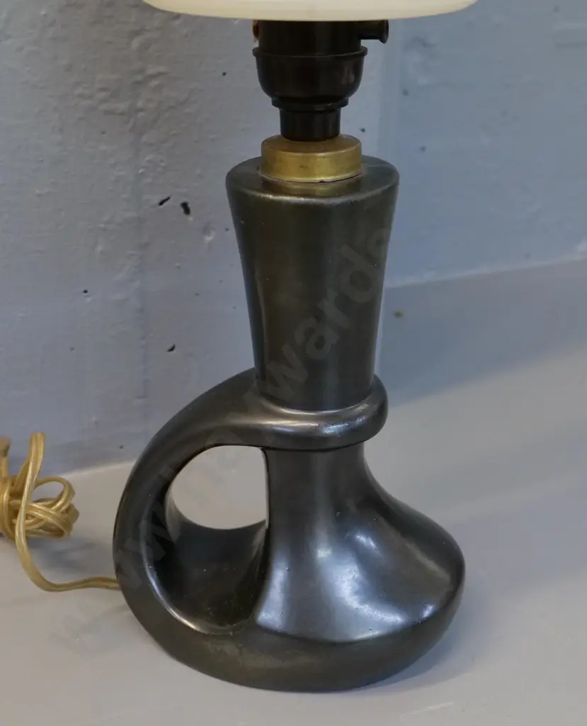 small pottery based table lamp - candlestick shaped H-430 including shade Image 1++