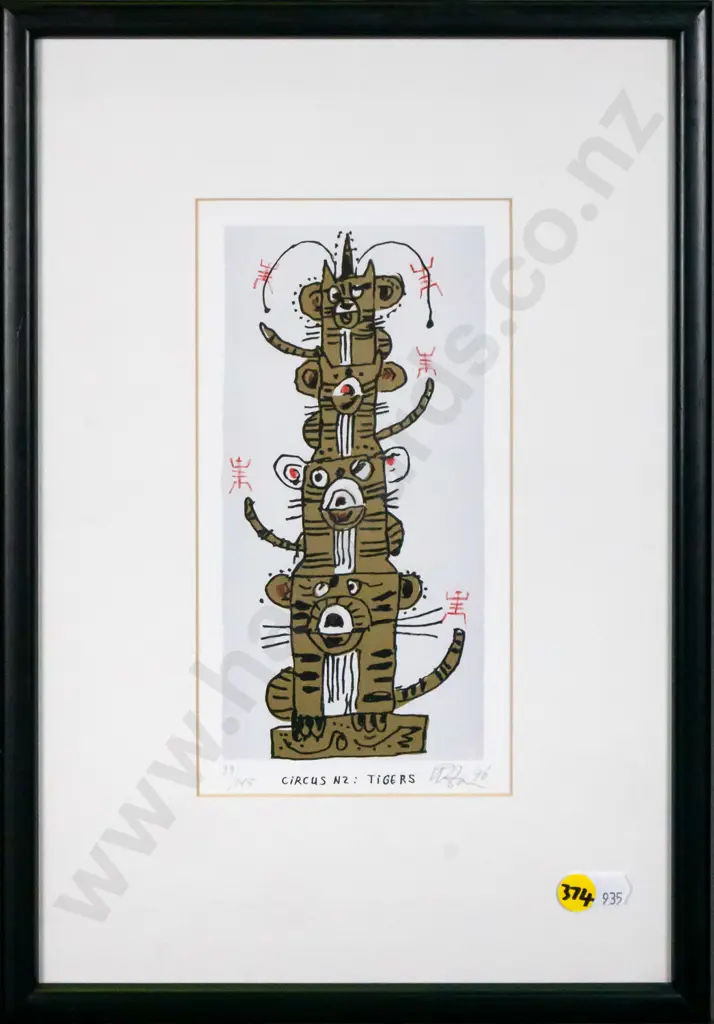 illegible signature - framed ltd edition print 33/145 "Circus N2: Tigers" H-220 W-120 Image 1++