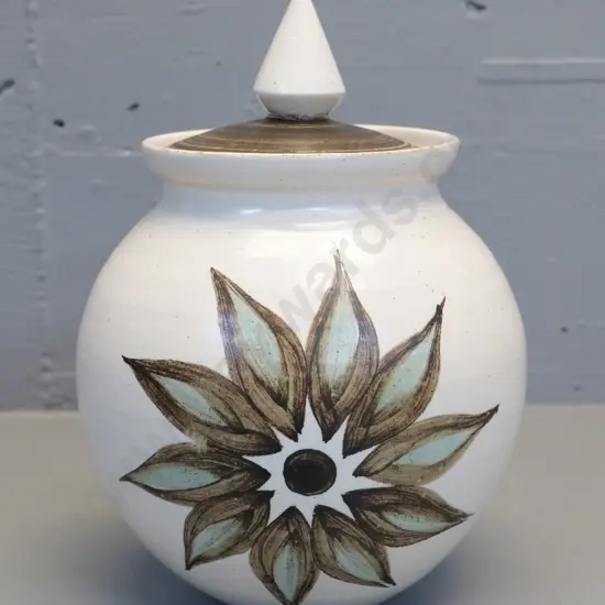 large Hanmer pottery lidded pot - a few small nibbles H-270 Diameter 200