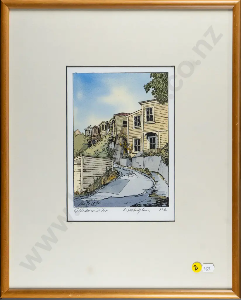 framed Peter Leitch hand coloured print - Wellington street scene H-190 W-130 Image 1++