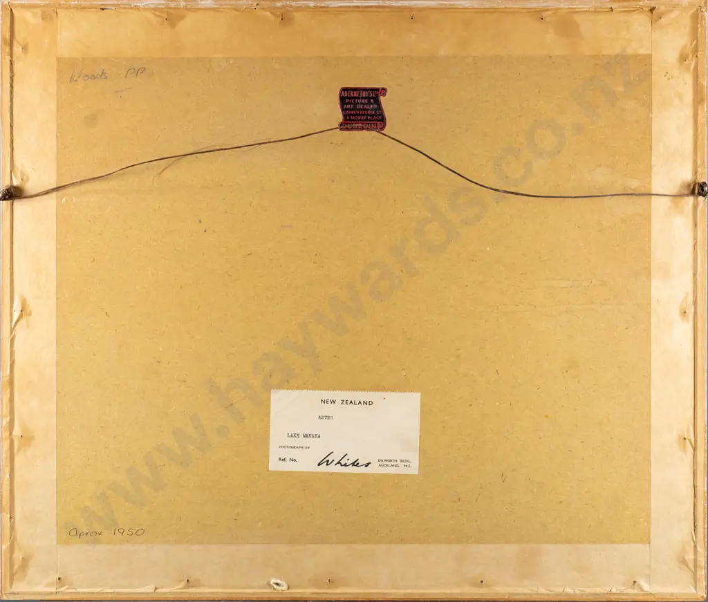 framed White's Aviation hand-coloured photograph - Lake Wanaka - small stain on mat. H290 W370 Image 1++